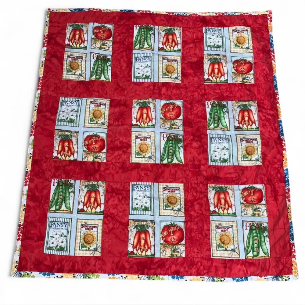 Handmade Quilt W/ Vtg J WECKER FRISCH Anthropomorphic Cotton Fabric Veggie